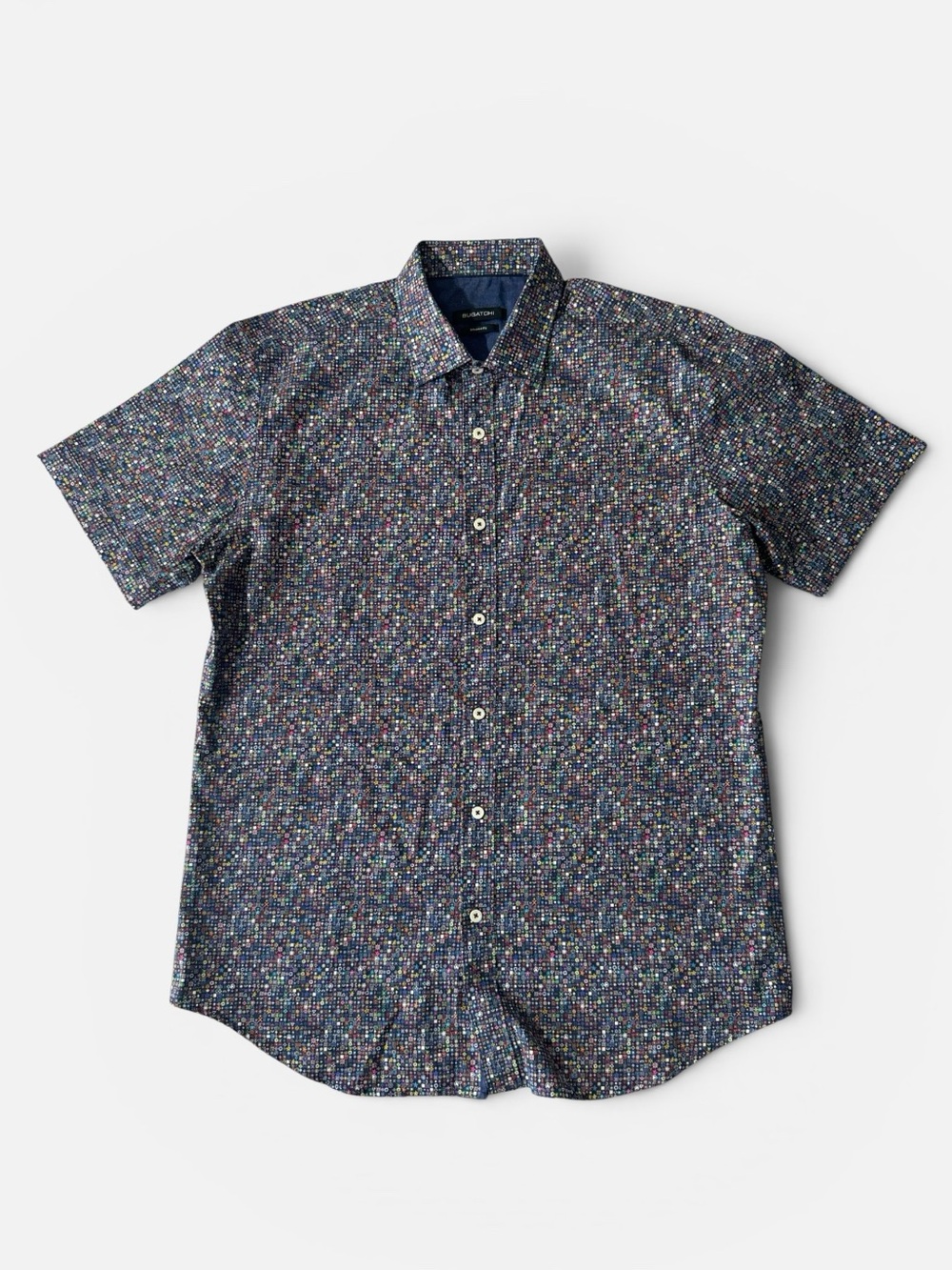 Bugatchi mens L Large colorful micro pattern short sleeve button up casual shirt